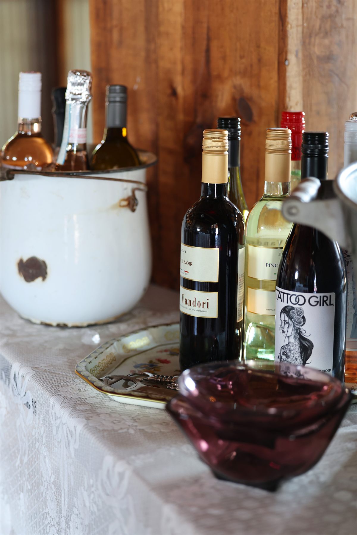 Wine and serving details in the venue.